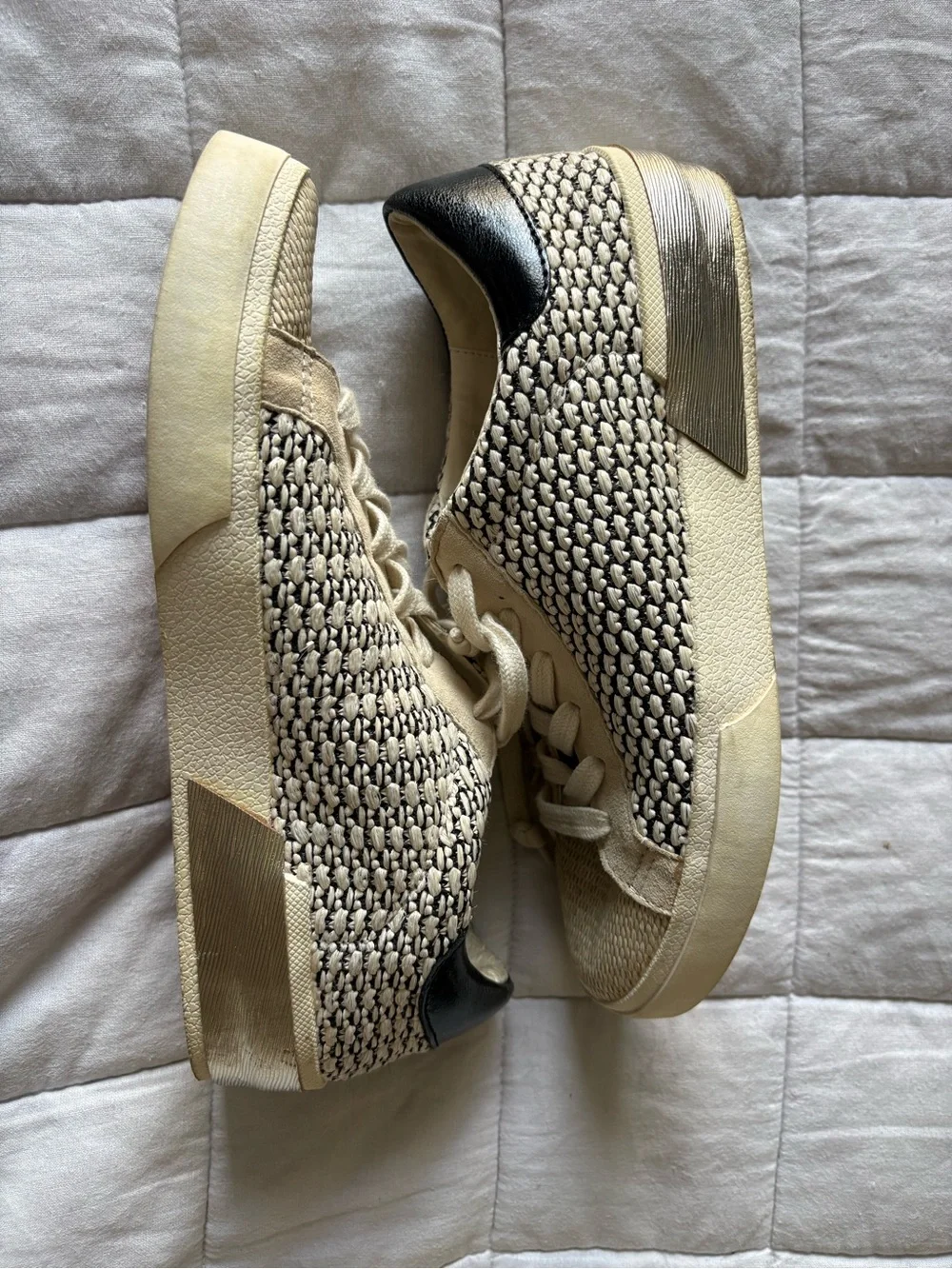 Dolce Vita Dolen Woven Platform Sneakers Black Ivory - Size 7.5